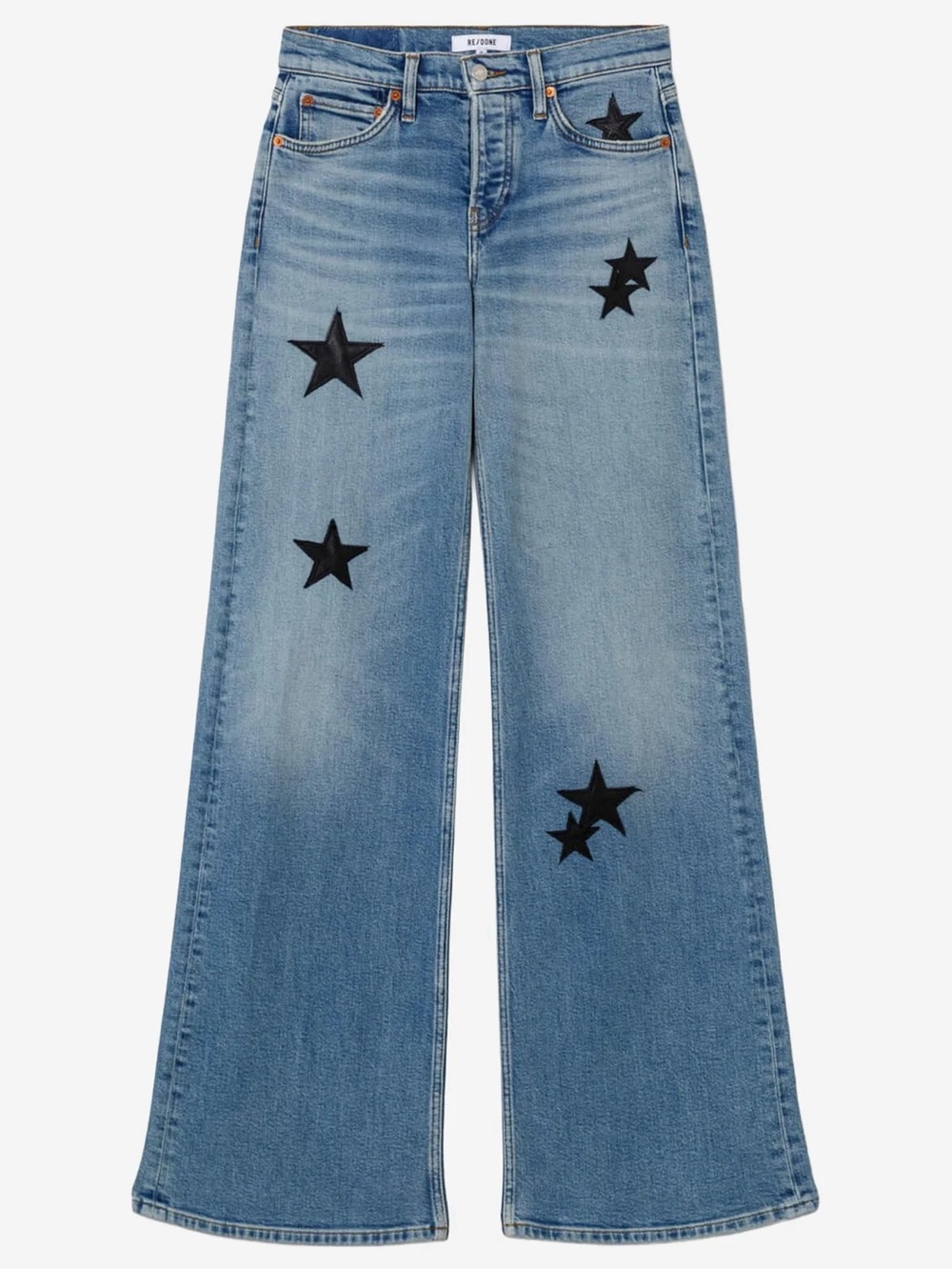 Re/Done Light Blue Wide Leg Jeans with Black Star Applique